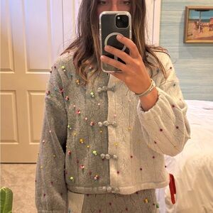 Yan Yan Knits grey embroidered sweater